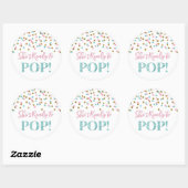 Roze Blauw Goud Confetti Ze is klaar om te Poppen Ronde Sticker (Vel)