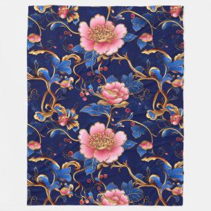 roze blauw gouden bloemen fleece deken