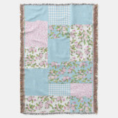 Roze, blauw, groen Apple Blossom Faux Patchwork Deken (Voorkant Verticaal)