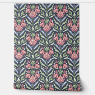 Roze Blauw Groen Bloemen Art Nouveau Behang