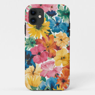 Roze Blauw Groen Geel Sinaasappel Bloem Art Patroo iPhone 11 Hoesje