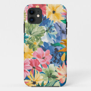 Roze Blauw Groen Geel Sinaasappel Bloem Art Patroo iPhone 11 Hoesje