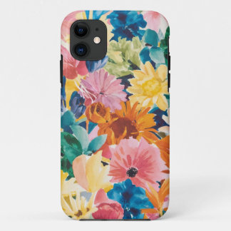 Roze Blauw Groen Geel Sinaasappel Bloem Art Patroo iPhone 11 Hoesje
