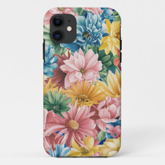 Roze Blauw Groen Geel Sinaasappel Bloem Art Patroo iPhone 11 Hoesje