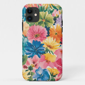 Roze Blauw Groen Geel Sinaasappel Bloem Art Patroo iPhone 11 Hoesje