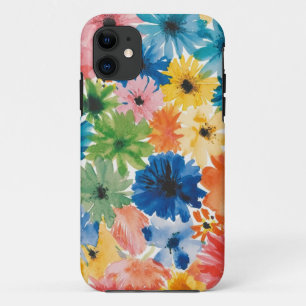 Roze Blauw Groen Geel Sinaasappel Bloem Art Patroo iPhone 11 Hoesje