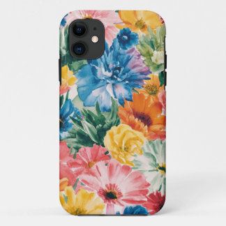 Roze Blauw Groen Geel Sinaasappel Bloem Art Patroo iPhone 11 Hoesje
