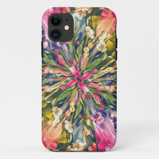 Roze Blauw Groen Geel Sinaasappel Bloem Art Patroo iPhone 11 Hoesje
