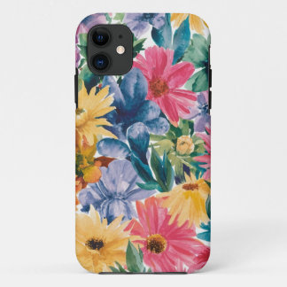 Roze Blauw Groen Geel Sinaasappel Bloem Art Patroo iPhone 11 Hoesje