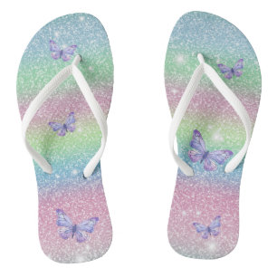 Roze Blauw Groen Ombre Glitter Vlinders Teenslippers