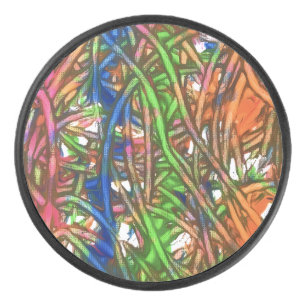 Roze, Blauw, Groen, Oranje, Marmer Kunstwerk Hockey Puck