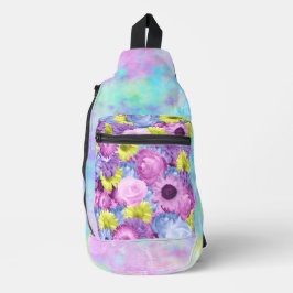 ROZE BLAUW GROEN PAARSE BLOEMEN EN OMBRE SLING BAG