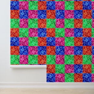 Roze Blauw Groen Sinaasappel Controleer Glazen Moz Behang