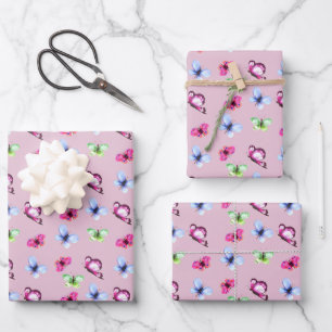 Roze Blauw Groen Vlinder Baby shower Verjaardag Inpakpapier Vel