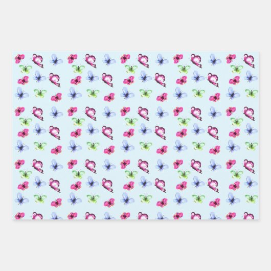 Roze Blauw Groen Vlinder Baby shower Verjaardag Inpakpapier Vel (Voorkant 2)
