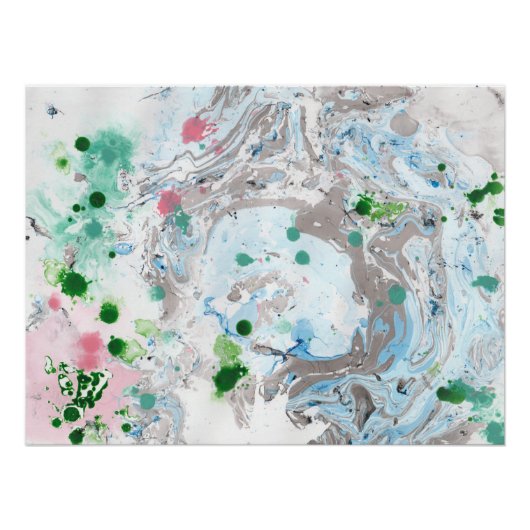 Roze Blauw Groen Wit Trendy Moderne Abstracte Kuns Perfect Poster (Voorkant)