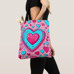 Roze blauw hartpatroon draagtas