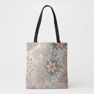 Roze Blauw Indonesische Batik Bloemenpatroon Draagtas
