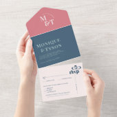 Roze & Blauw Katoen Snoep Bruiloft | All In One Uitnodiging (Afscheurbaar)