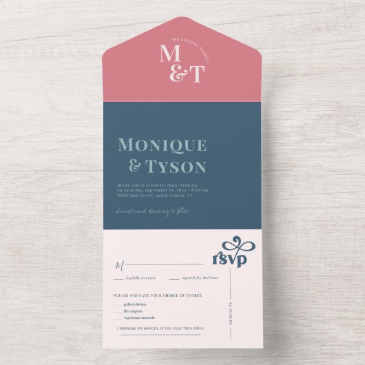 Roze & Blauw Katoen Snoep Bruiloft | All In One Uitnodiging (Binnen)