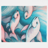 Roze Blauw Krijt Tekening Vis Fleece Deken (Voorkant (Horizontaal))