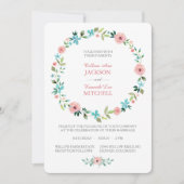 Roze Blauw Lente Bloemen Krans Bruiloft Uitnodigin Kaart (Voorkant)