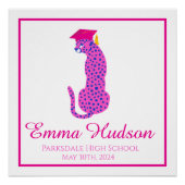 Roze & Blauw Leopard Afstuderen Glanzend Poster Perfect Poster (Voorkant)