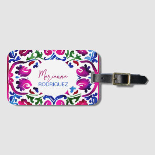 Roze blauw Mexicaans Spaans Talavera tegels Bagagelabel
