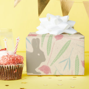Roze Blauw Mint Lente Bloemstuk Paas Konijn Patroo Cadeaupapier