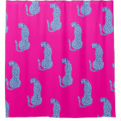 Roze & Blauw Modern Oerwoud Cheetah douchegordijn (Voorkant)