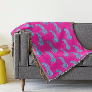 Roze & Blauw Modern Oerwoud Cheetah Gooi Deken