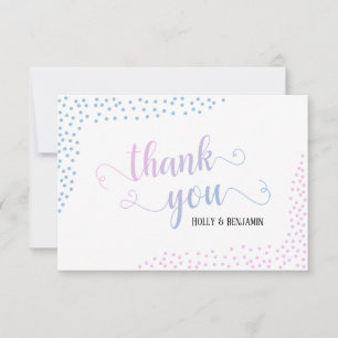 Roze & Blauw Ombré Confetti Typografie Baby shower Bedankkaart