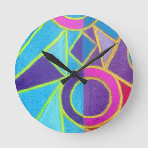 Roze blauw Paars Abstract Geometrisch Ontwerp Ronde Klok