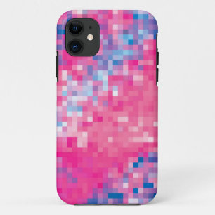 Roze Blauw Paars Abstract Mosaic Squares Patroon iPhone 11 Hoesje