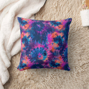 Roze Blauw Paars en Oranje Tie Dye Barst Kussen