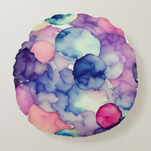 Roze Blauw Paarse Aquarelverf Fusie Rond Kussen