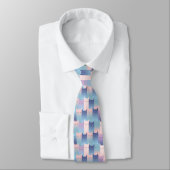 Roze Blauw Paarse Cat Graphic Kubisme Stijlpatroon Stropdas (Gebonden)