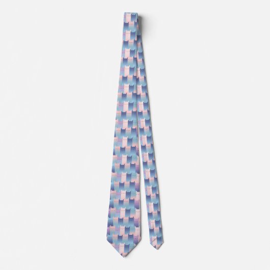 Roze Blauw Paarse Cat Graphic Kubisme Stijlpatroon Stropdas (Voorkant)