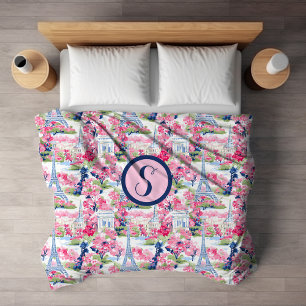 Roze & Blauw Parijs Patroon Monogram Sherpa Deken