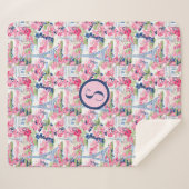 Roze & Blauw Parijs Patroon Monogram Sherpa Deken (Voorkant (horizontaal))