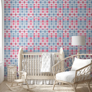 Roze & Blauw Rechthoekig geruite Patroon Baby Behang