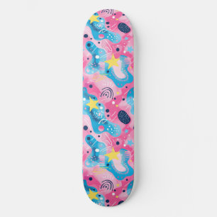 Roze Blauw Retro Y2K Uniek Ontwerp Skateboard