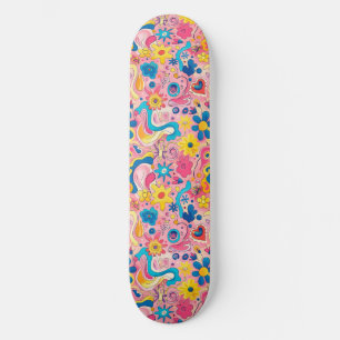 Roze Blauw Retro Y2K Uniek Ontwerp Skateboard