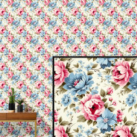Roze Blauw Roos Bloemen Shabby Chic