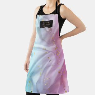 roze blauw satin beautians salon monogram apron schort