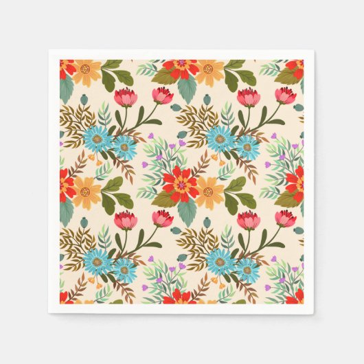 Roze Blauw Sinaasappel Bloemen Bladeren Patroon Pa Servet (Voorkant)