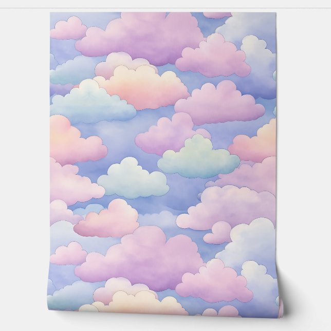  Roze Blauw Sinaasappel Pastel Wolken Behang (Afrollen)