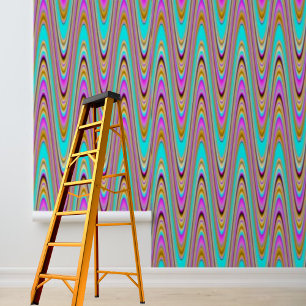 Roze Blauw Sinaasappel Zwart Zig-zag patroonschil Behang