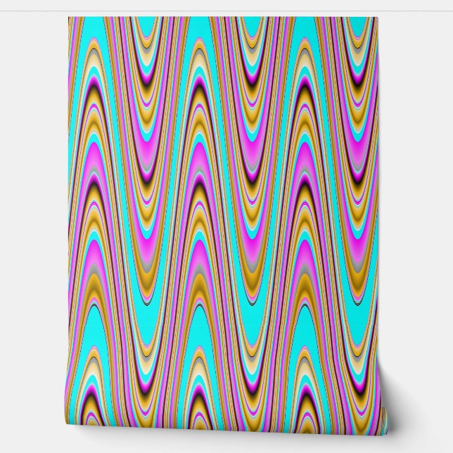 Roze Blauw Sinaasappel Zwart Zig-zag patroonschil Behang (Afrollen)