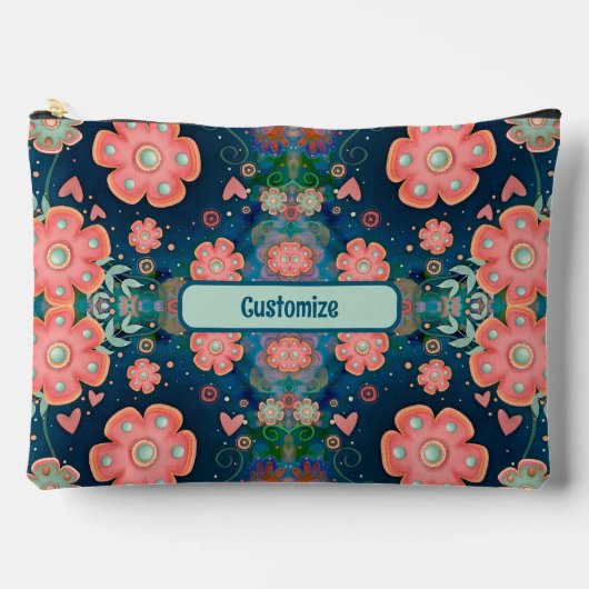 Roze Blauw Stijlvol Bloemen Patroon Accessoire Tas (Voorkant)